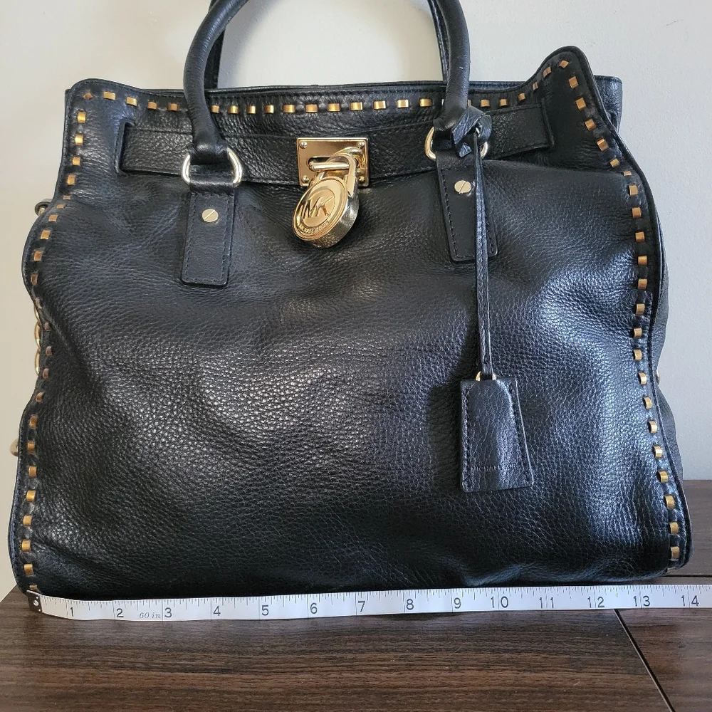 Michael Kors Hamilton Black Leather Satchel Shoulder Bag - Picture 7 of 16